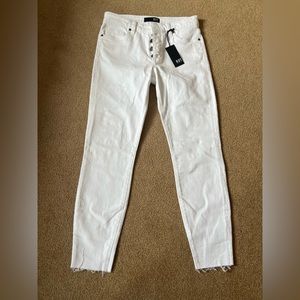 Women’s Kut From The Kloth White Denim Skinny Jean with Raw Hem